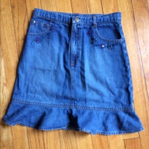 Blue jean embroidered skirt